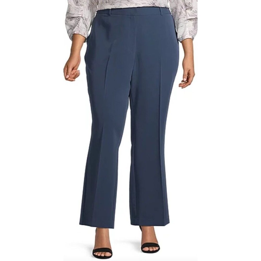 Worthington Womens SZ 18W Blue Wide Leg Crop Pants Pull On Stretch